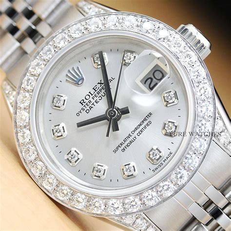 lady rolex vintage diamonds bezel white gold|18k gold ladies rolex watch.